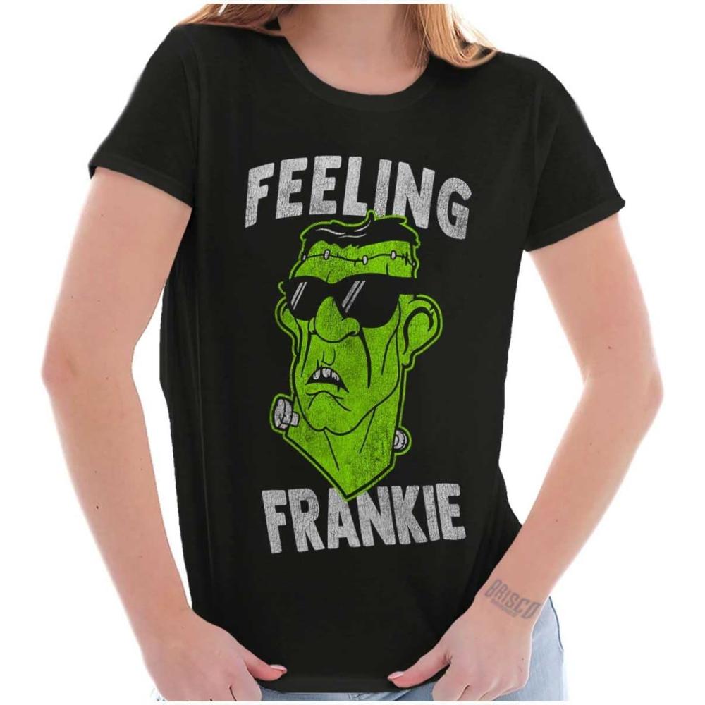imageFunny Halloween Feeling Frankie Womens Slim Fit Graphic TeeBlack