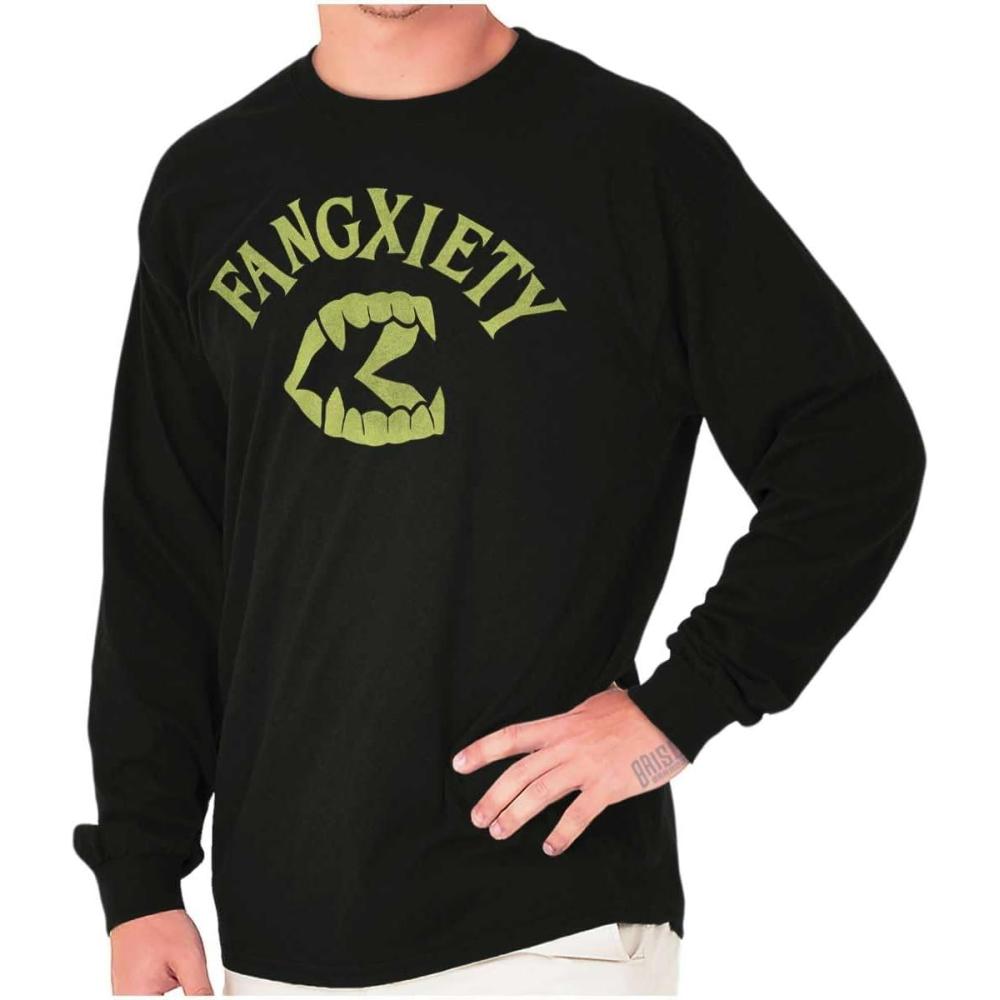 imageFunny Halloween Vampire Fang Anxiety Long Sleeve Tshirt Men WomenBlack