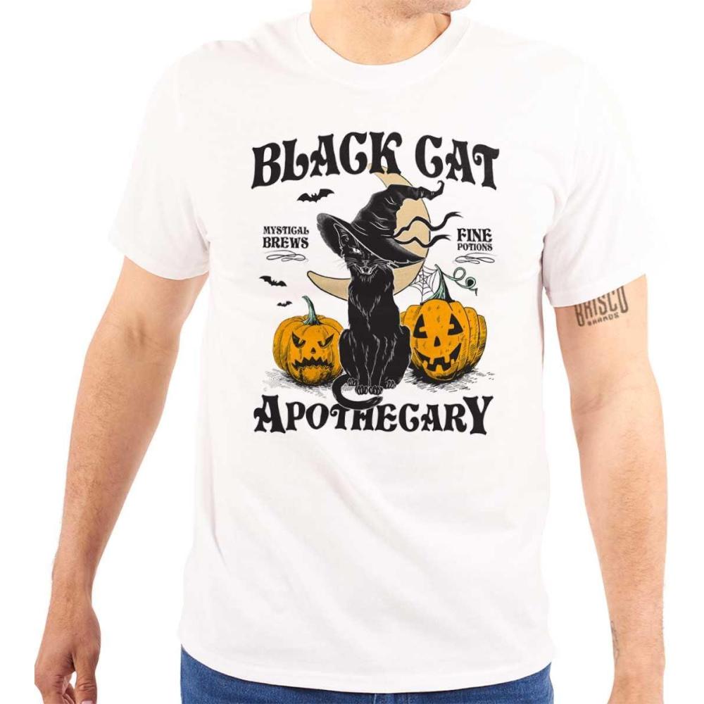 imageHalloween Black Cat Apothecary Graphic T Shirt Men or WomenWhite