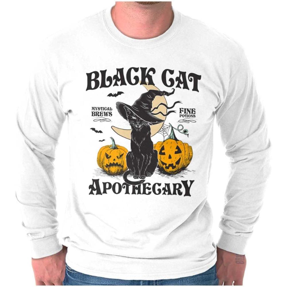 imageHalloween Black Cat Apothecary Long Sleeve Tshirt Men WomenWhite