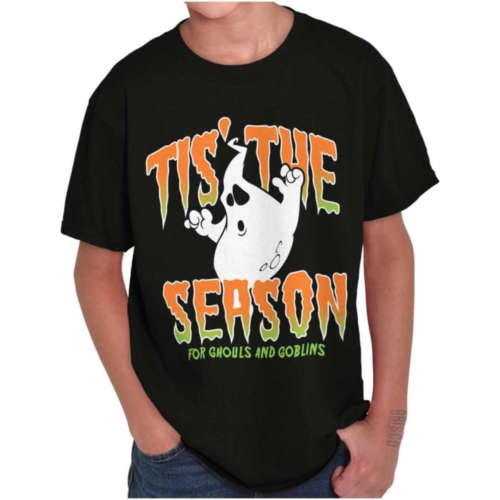 imageHalloween Season of Ghouls Goblins Crewneck T Shirts Boy GirlBlack