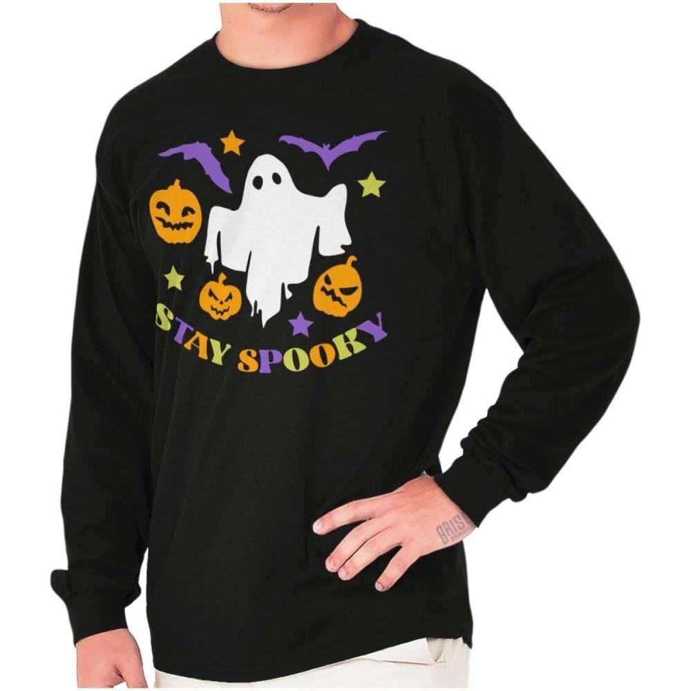 imageHalloween Stay Spooky Ghost Pumpkins Long Sleeve Tshirt Men WomenBlack