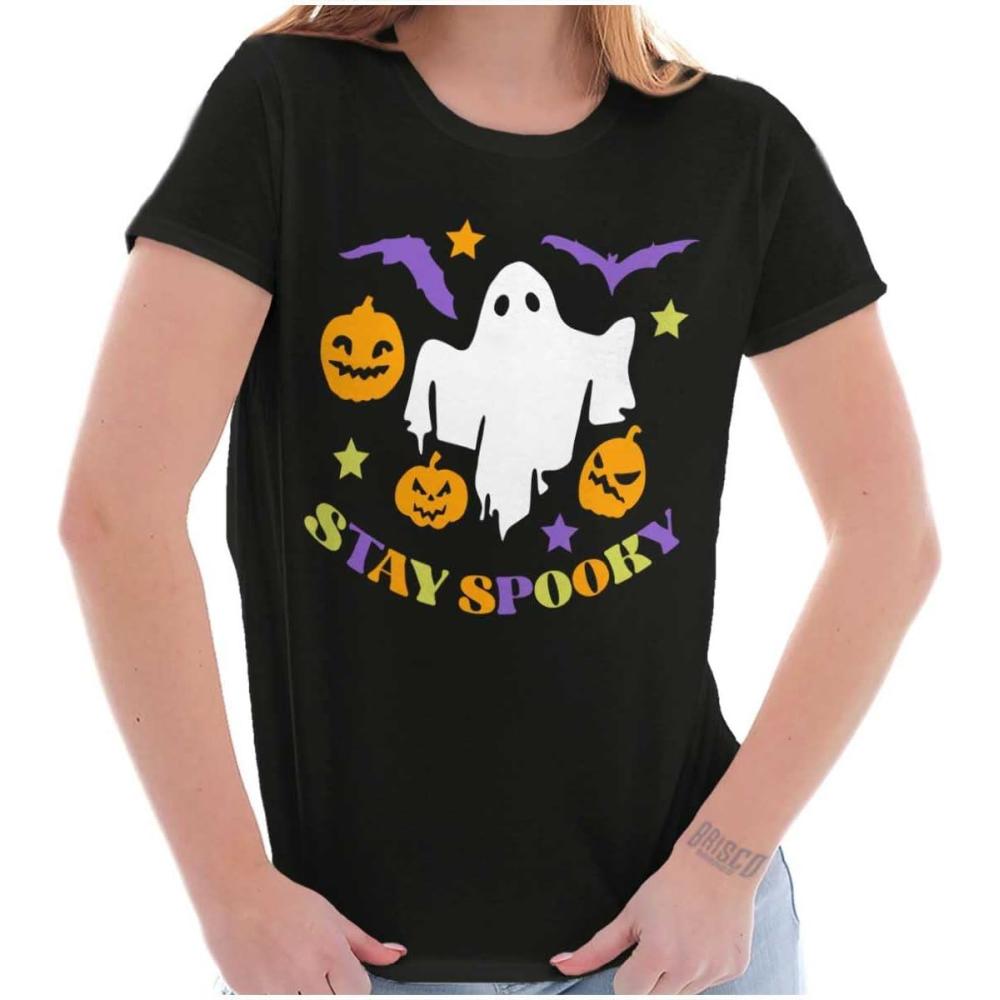 imageHalloween Stay Spooky Ghost Pumpkins Womens Slim Fit Graphic TeeBlack