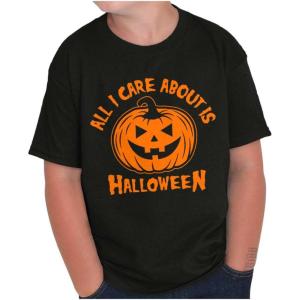 All I Care About is Halloween Pumpkin Crewneck T Shirts Boy Girl(Black)