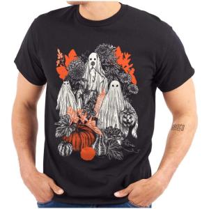 Autumn Leaves Fall Ghosts Pumpkins Graphic T Shirt Men or Women(Black)