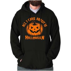 Brisco Brands All I Care About is Halloween Pumpkin Hoodie Sweatshirt Women Men(Black)