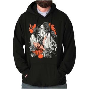 Brisco Brands Autumn Leaves Fall Ghosts Pumpkins Hoodie Sweatshirt Women Men(Black)