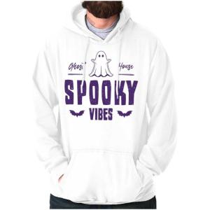 Brisco Brands Cool Halloween Ghost Spooky Vibes Hoodie Sweatshirt Women Men(White)
