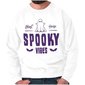 Brisco Brands Cool Halloween Ghost Spooky Vibes Sweatshirt for Men or Women(White)