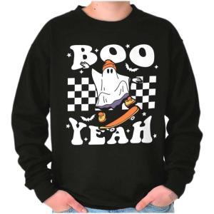 Brisco Brands Cool Skateboarding Ghost Boo Yeah Sweatshirt for Men or Women(Black)