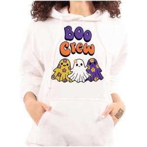 Brisco Brands Cute Floral Hippie Ghosts Boo Crew Hoodie Sweatshirt Women(White)