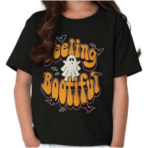 Brisco Brands Cute Halloween Ghost Feeling Bootiful Girls Kids T Shirt Tees(Black)