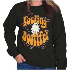 Brisco Brands Cute Halloween Ghost Feeling Bootiful Women Crewneck Sweatshirt(Black)
