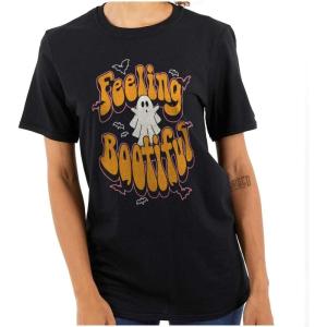 Brisco Brands Cute Halloween Ghost Feeling Bootiful Womens Graphic T Shirt Tees(Black)
