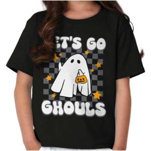 Brisco Brands Cute Halloween Let’s Go Ghouls Ghost Girls Kids T Shirt Tees(Black)