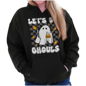 Brisco Brands Cute Halloween Let’s Go Ghouls Ghost Hoodie Sweatshirt Women(Black)