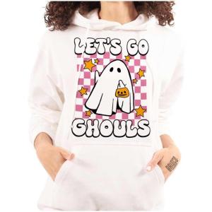 Brisco Brands Cute Halloween Let’s Go Ghouls Ghost Hoodie Sweatshirt Women(White)