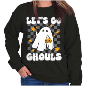 Brisco Brands Cute Halloween Let’s Go Ghouls Ghost Women Crewneck Sweatshirt(Black)