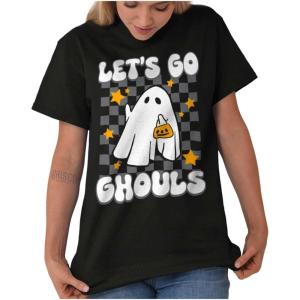 Brisco Brands Cute Halloween Let’s Go Ghouls Ghost Womens Graphic T Shirt Tees(Black)