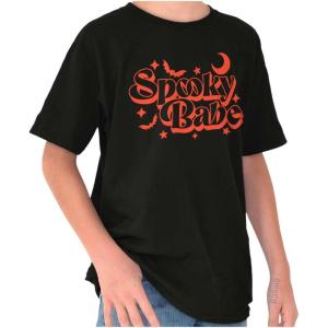 Brisco Brands Cute Halloween Witchy Spooky Babe Crewneck T Shirts Boy Girl(Black)