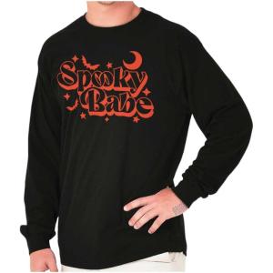 Brisco Brands Cute Halloween Witchy Spooky Babe Long Sleeve Tshirt Men Women(Black)