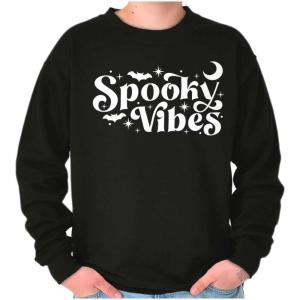 Brisco Brands Cute Halloween Witchy Spooky Vibes Sweatshirt for Men or Women(Black)