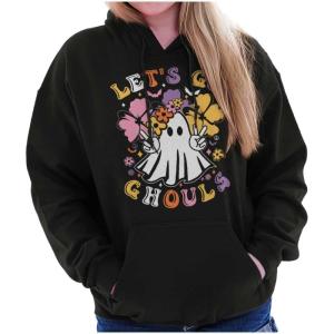Brisco Brands Cute Hippie Ghost Lets Go Ghouls Hoodie Sweatshirt Women(Black)