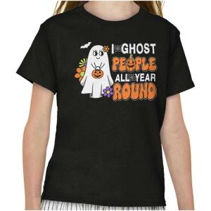 Brisco Brands Cute I Ghost People All Year Round Girls Kids T Shirt Tees(Black)