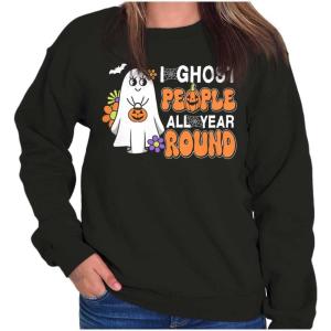 Brisco Brands Cute I Ghost People All Year Round Women Crewneck Sweatshirt(Black)