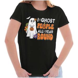 Brisco Brands Cute I Ghost People All Year Round Womens Slim Fit Graphic Tee(Black)