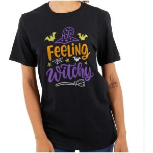 Brisco Brands Cute Spooky Halloween Feeling Witchy Womens Graphic T Shirt Tees(Black)