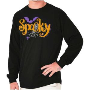 Brisco Brands Cute Spooky Halloween Spider Web Long Sleeve Tshirt Men Women(Black)