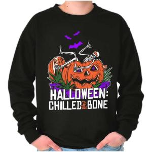 Brisco Brands Funny Halloween Chilled to the Bone Sweatshirt for Men or Women(Black)