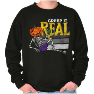 Brisco Brands Funny Halloween Creep It Real Joke Sweatshirt for Men or Women(Black)