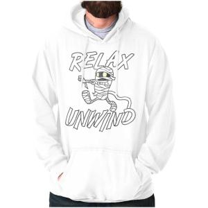 Brisco Brands Funny Halloween Mummy Relax Unwind Hoodie Sweatshirt Women Men(White)