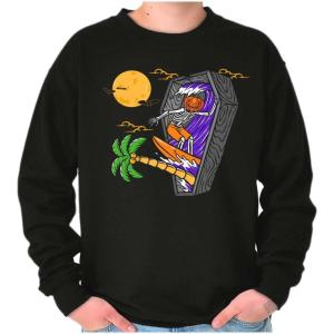 Brisco Brands Funny Halloween Surfing Skeleton Sweatshirt for Men or Women(Black)