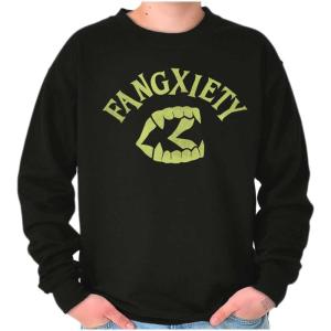 Brisco Brands Funny Halloween Vampire Fang Anxiety Sweatshirt for Men or Women(Black)