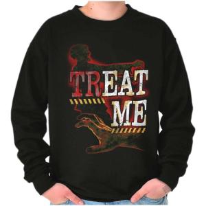 Brisco Brands Funny Halloween Zombie Pun Treat Me Sweatshirt for Men or Women(Black)