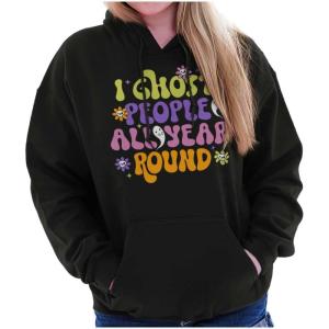 Brisco Brands Funny I Ghost People All Year Round Hoodie Sweatshirt Women(Black)