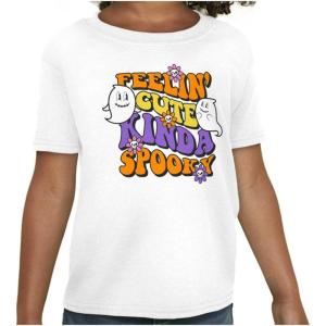 Brisco Brands Halloween Feelin Cute Kinda Spooky Girls Kids T Shirt Tees(White)