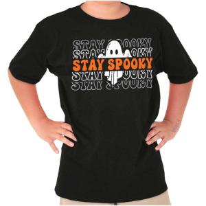 Brisco Brands Halloween Ghost Stay Spooky Gradient Crewneck T Shirts Boy Girl(Black)