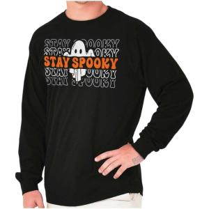 Brisco Brands Halloween Ghost Stay Spooky Gradient Long Sleeve Tshirt Men Women(Black)