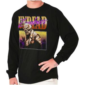 Brisco Brands Halloween Horror Undead Zombie Long Sleeve Tshirt Men Women(Black)