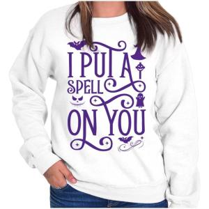 Brisco Brands Halloween I Put A Spell On You Witch Women Crewneck Sweatshirt(White)