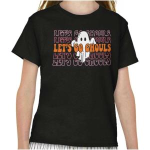 Brisco Brands Halloween Let’s Go Ghouls Ghost Girls Kids T Shirt Tees(Black)