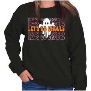 Brisco Brands Halloween Let’s Go Ghouls Ghost Women Crewneck Sweatshirt(Black)
