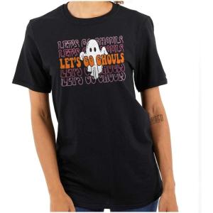 Brisco Brands Halloween Let’s Go Ghouls Ghost Womens Graphic T Shirt Tees(Black)