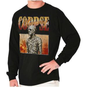 Brisco Brands Halloween Monster Corpse Mummy Long Sleeve Tshirt Men Women(Black)