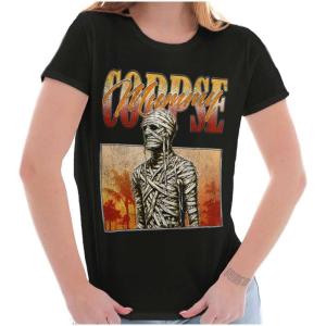 Brisco Brands Halloween Monster Corpse Mummy Womens Slim Fit Graphic Tee(Black)