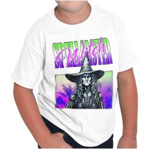 Brisco Brands Halloween Monster Spell Caster Witch Crewneck T Shirts Boy Girl(White)
